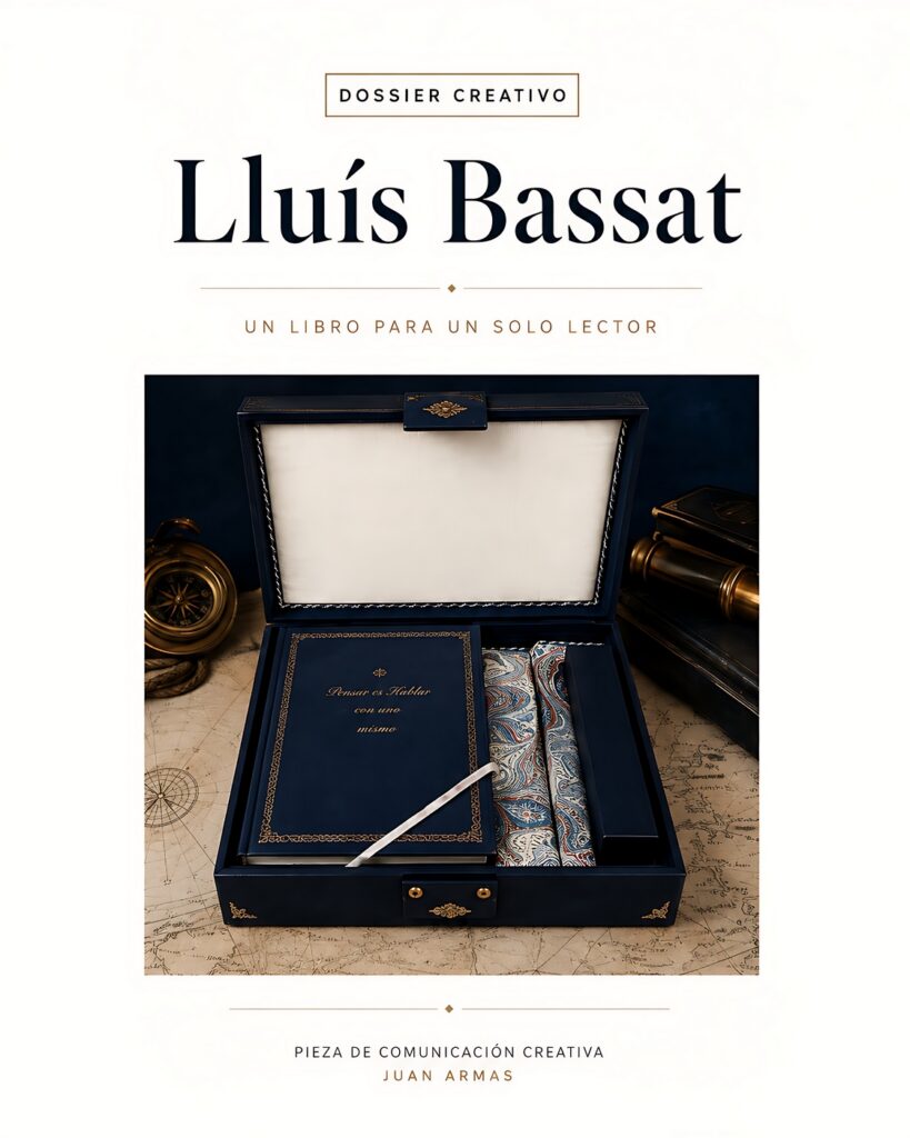 Portada del dossier creativo Lluís Bassat, una pieza de comunicación concebida para un solo lector.